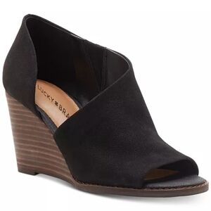 Lucky Brand Black Peep-Toe Wedges